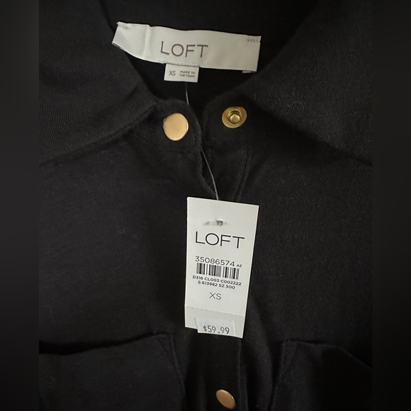 LOFT Black Long Sleeve Button-Front Tie-Waist Shirt Dress - Picture 5 of 7